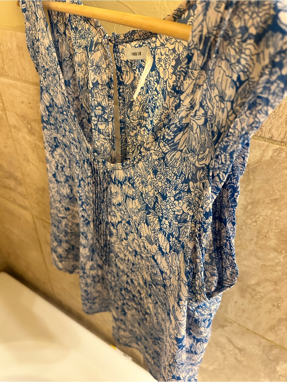 Kimchi Blue Blue and White Floral V-Neck Blouse